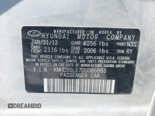 2013 Hyundai Elantra GT with VIN KMHD35LE7DU086883, listed as a IAAI auction lot 42158289 with 117,290 mi miles. Bid and sale history available at carsss.com. Image 9.