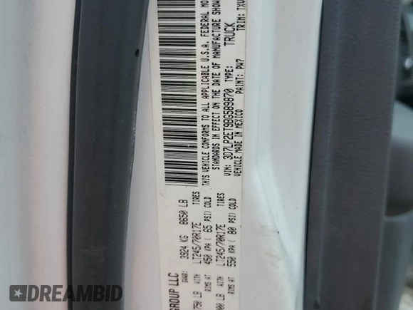 2011 Ram 2500 ST with VIN 3D7LP2ET9BG589870, listed as a Copart auction lot 61138005 with 156,508 mi miles and Salvage title. Bid and sale history available at DreamBid. Image 12.