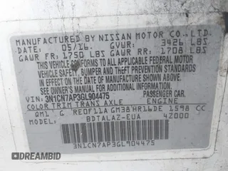 2016 Nissan Versa S z VIN 3N1CN7AP3GL904475, wystawiony jako IAAI lot #42108162 z przebiegiem 91 000 mil mil oraz . Historia ofert i sprzedaży dostępna na DreamBid. Obrazek 9.
