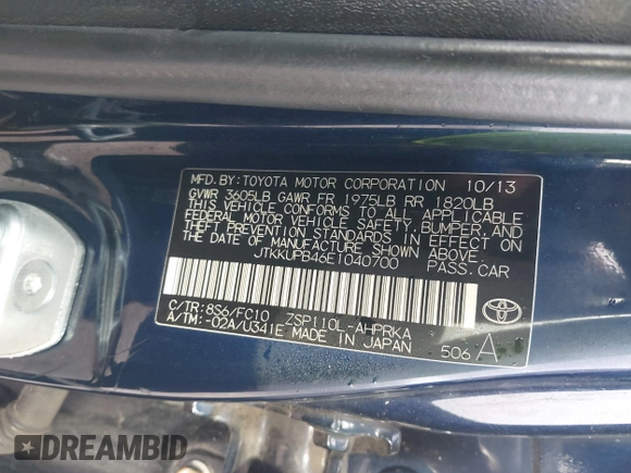 2014 Scion xD with VIN JTKKUPB46E1040700, listed as a IAAI auction lot 42815235 with 122,396 mi miles and . Bid and sale history available at DreamBid. Image 9.