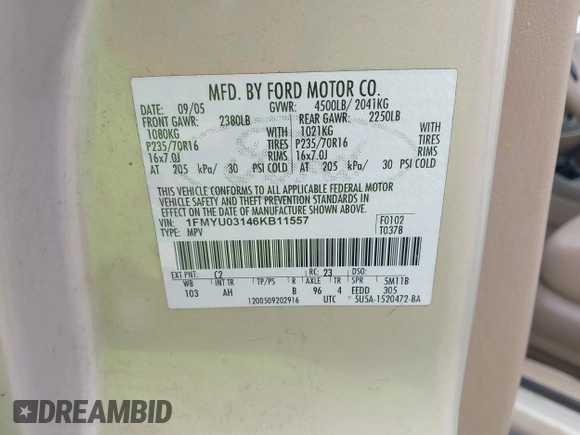 2006 Ford Escape XLT с VIN 1FMYU03146KB11557, выставлен на аукционе IAAI как лот 42433122 с пробегом 127 080 миль миль и . История ставок и продаж доступна на DreamBid. Изображение 9.