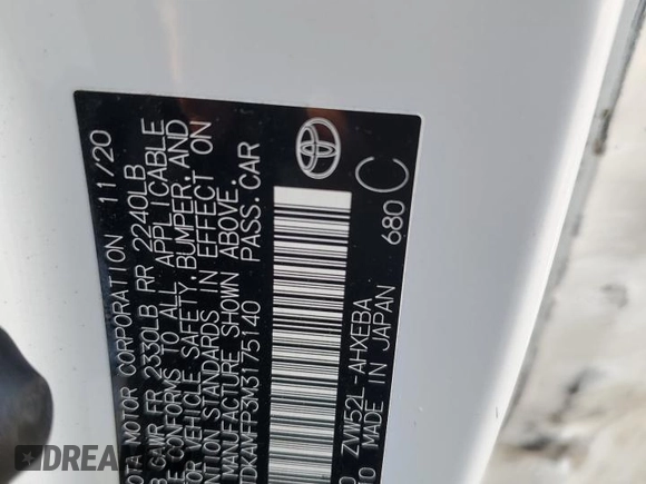 2021 Toyota Prius LE with VIN JTDKAMFP3M3175140, listed as a Copart auction lot 59325875 with 34,798 mi miles and Salvage title. Bid and sale history available at DreamBid. Image 12.