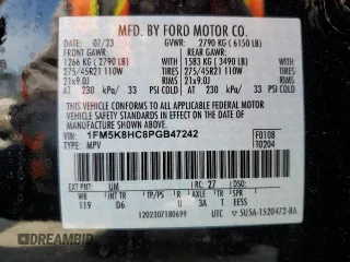 2023 Ford Explorer Platinum with VIN 1FM5K8HC8PGB47242, listed as a Copart auction lot 53545195 with 17,214 mi miles and Salvage title. Bid and sale history available at DreamBid. Image 13.