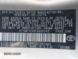 2014 Toyota Camry SE with VIN 4T1BK1FK6EU026342, listed as a IAAI auction lot 41246628 with 142,586 mi miles. Bid and sale history available at carsss.com. Image 9.