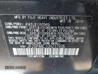 2016 Subaru Crosstrek Limited с VIN JF2GPANC1GH237936, выставлен на аукционе IAAI как лот 42487708 с пробегом 175 201 миль миль и . История ставок и продаж доступна на DreamBid. Изображение 9.