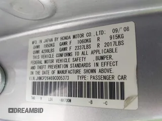 2009 Honda Accord LX-P z VIN JHMCP26469C005373, wystawiony jako IAAI lot #42327105 z przebiegiem 195 361 mil mil oraz . Historia ofert i sprzedaży dostępna na DreamBid. Obrazek 9.