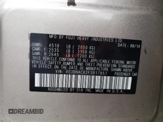 2015 Subaru Legacy Premium with VIN 4S3BNAC62F3017857, listed as a Copart auction lot 57997295 with 35,252 mi miles and Salvage title. Bid and sale history available at DreamBid. Image 12.