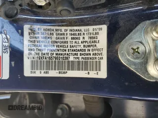 2009 Honda Civic LX z VIN 19XFA16579E010397, wystawiony jako Copart lot #60695885 z przebiegiem 262 130 mil mil oraz Czysty tytuł • Clean title. Historia ofert i sprzedaży dostępna na DreamBid. Obrazek 12.