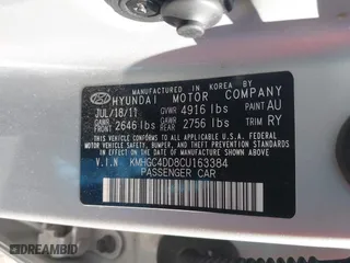 2012 Hyundai Genesis 3.8L with VIN KMHGC4DD8CU163384, listed as a IAAI auction lot 42058025 with 155,351 mi miles. Bid and sale history available at carsss.com. Image 9.