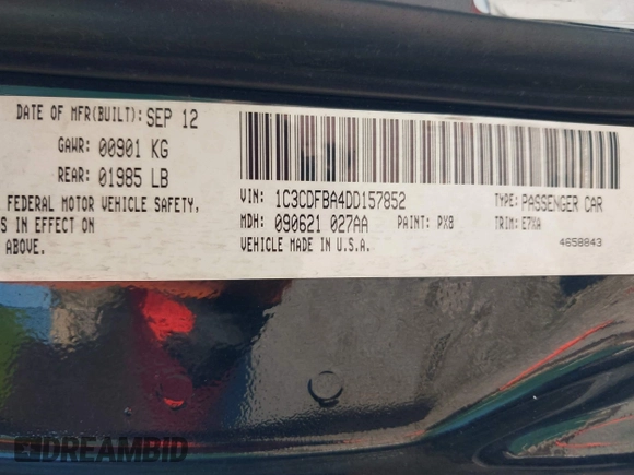2013 Dodge Dart SXT with VIN 1C3CDFBA4DD157852, listed as a IAAI auction lot 42772476 with 112,930 mi miles and . Bid and sale history available at DreamBid. Image 9.