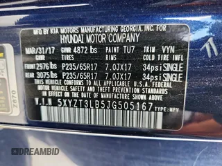 2018 Hyundai Santa Fe 2.4L с VIN 5XYZT3LB5JG505167, выставлен на аукционе Copart как лот 63854995 с пробегом 116 078 миль миль и Чистый • Clean title. История ставок и продаж доступна на DreamBid. Изображение 13.