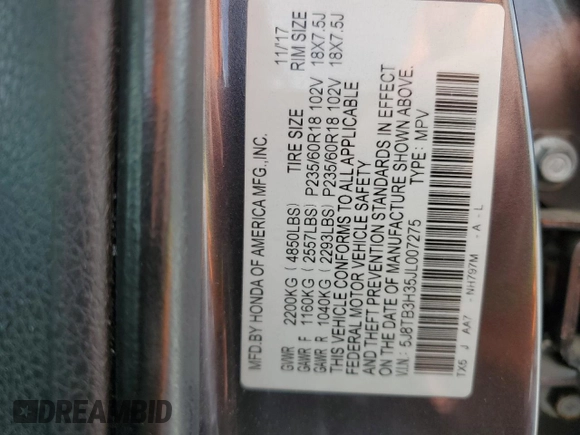 2018 Acura RDX с VIN 5J8TB3H35JL007275, выставлен на аукционе Copart как лот 53988465 с пробегом 115 135 миль миль и Списание • Salvage title. История ставок и продаж доступна на DreamBid. Изображение 13.