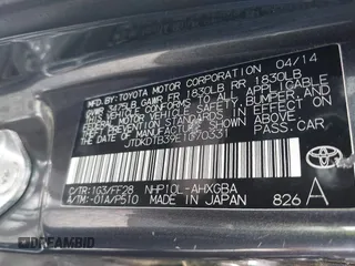 2014 Toyota Prius One with VIN JTDKDTB39E1070331, listed as a IAAI auction lot 42086348 with 219,028 mi miles and . Bid and sale history available at DreamBid. Image 9.