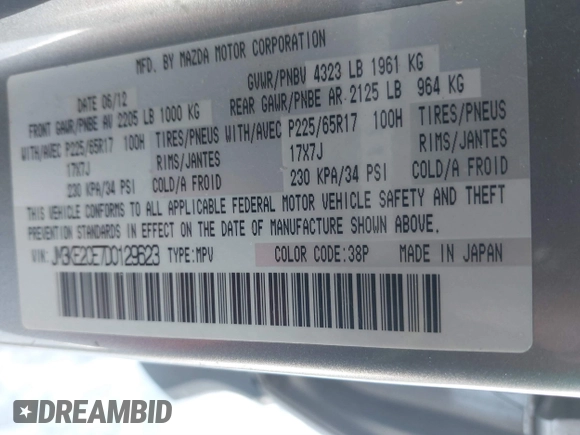 2013 Mazda CX-5 Touring with VIN JM3KE2CE7D0129623, listed as a IAAI auction lot 41344623 with 147,025 mi miles. Bid and sale history available at carsss.com. Image 9.