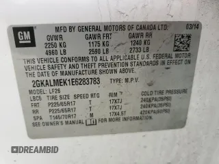 2014 GMC Terrain SLE with VIN 2GKALMEK1E6283783, listed as a Copart auction lot 49350465 with 218,178 mi miles and Clean Title. Bid and sale history available at DreamBid. Image 13.
