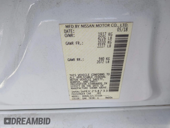 2018 Nissan Altima 2.5 S with VIN 1N4AL3AP8JC254733, listed as a IAAI auction lot 40212001 with 148,347 mi miles. Bid and sale history available at carsss.com. Image 9.