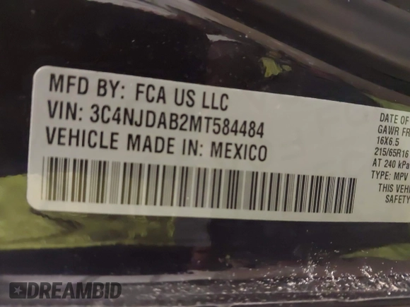 2021 Jeep Compass Sport with VIN 3C4NJDAB2MT584484, listed as a IAAI auction lot 41337382 with 96,940 mi miles and . Bid and sale history available at DreamBid. Image 9.