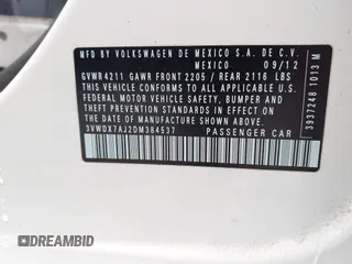 2013 Volkswagen Jetta SE with VIN 3VWDX7AJ2DM384537, listed as a IAAI auction lot 41548219 with 86,172 mi miles and . Bid and sale history available at DreamBid. Image 9.