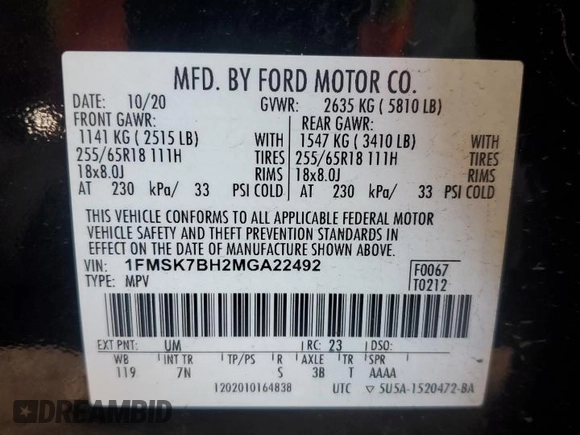 2021 Ford Explorer with VIN 1FMSK7BH2MGA22492, listed as a Copart auction lot 44423345 with 83,402 mi miles and Salvage Title. Bid and sale history available at carsss.com. Image 15.