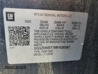 2021 Chevrolet Malibu LT with VIN 1G1ZD5ST7MF028387, listed as a Copart auction lot 52792895 with 78,929 mi miles and Salvage Title. Bid and sale history available at DreamBid. Image 12.