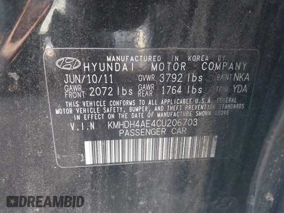 2012 Hyundai Elantra Limited с VIN KMHDH4AE4CU206703, выставлен на аукционе IAAI как лот 42698825 с пробегом 206 340 миль миль и . История ставок и продаж доступна на DreamBid. Изображение 9.
