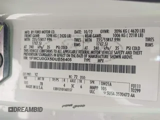 2013 Ford Escape SE with VIN 1FMCU0GX5DUB56405, listed as a IAAI auction lot 41829491 with 165,885 mi miles. Bid and sale history available at carsss.com. Image 9.