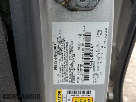 2016 Ford Fusion SE with VIN 3FA6P0H73GR392477, listed as a Copart auction lot 58622185 with 56,806 mi miles and Salvage title. Bid and sale history available at DreamBid. Image 12.