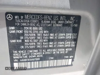 1999 Mercedes-Benz M 320/430/500 with VIN 4JGAB72E5XA075910, listed as a IAAI auction lot 42805531 with 180,194 mi miles and . Bid and sale history available at DreamBid. Image 9.