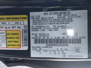 2020 Ford Fusion SE with VIN 3FA6P0HDXLR164704, listed as a IAAI auction lot 41190079 with 55,373 mi miles and . Bid and sale history available at carsss.com. Image 9.