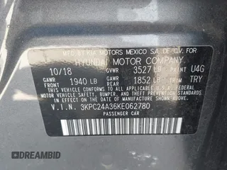 2019 Hyundai Accent SE with VIN 3KPC24A36KE062780, listed as a IAAI auction lot 42031921 with 68,331 mi miles. Bid and sale history available at carsss.com. Image 9.