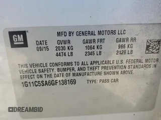 2016 Chevrolet Malibu LT with VIN 1G11C5SA6GF138169, listed as a Copart auction lot 49048505 with 207,302 mi miles and Non Repairable. Bid and sale history available at carsss.com. Image 12.