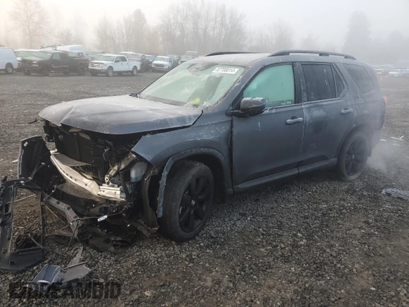 2025 Honda Pilot Black Edition with VIN 5FNYG1H93SB009593, listed as a Copart auction lot 82700014 with 7,518 mi miles and Salvage Title. Bid and sale history available at carsss.com. Image 1.