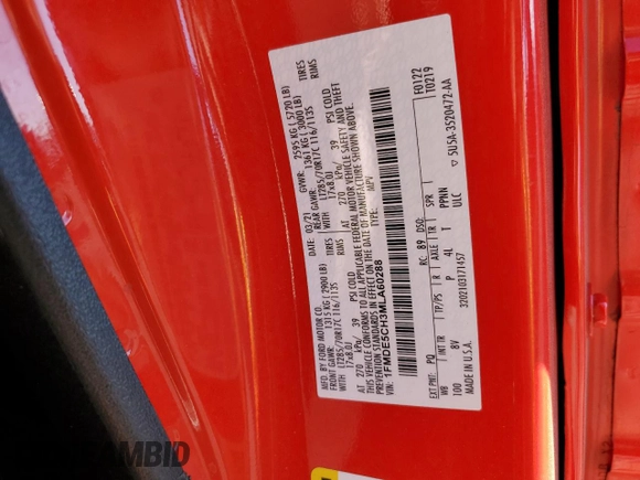 2021 Ford Bronco z VIN 1FMDE5CH3MLA60288, wystawiony jako Copart lot #79826644 z przebiegiem 12 451 mil mil oraz Szkoda całkowita • Salvage title. Historia ofert i sprzedaży dostępna na DreamBid. Obrazek 13.
