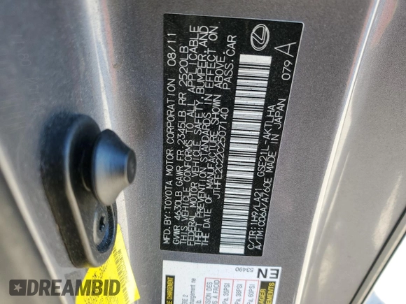 2012 Lexus IS 350 C с VIN JTHFE2C22C2507140, выставлен на аукционе Copart как лот 42594985 с пробегом 145 854 миль миль и Списание • Salvage title. История ставок и продаж доступна на DreamBid. Изображение 15.