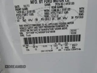 2011 Ford F-150 XL with VIN 1FTMF1CM5BFD21858, listed as a Copart auction lot 53099695 with 78,426 mi miles and Salvage Title. Bid and sale history available at DreamBid. Image 12.