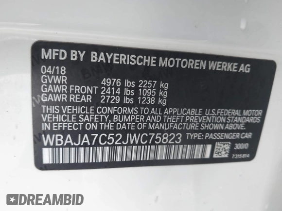 2018 BMW 5 Series 530i xDrive z VIN WBAJA7C52JWC75823, wystawiony jako IAAI lot #41544671 z przebiegiem 138 327 mil mil oraz . Historia ofert i sprzedaży dostępna na DreamBid. Obrazek 9.