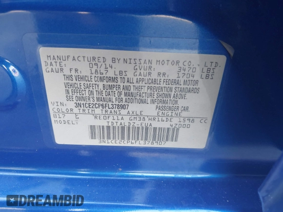 2015 Nissan Note SV z VIN 3N1CE2CP6FL378907, wystawiony jako IAAI lot #42338824 z przebiegiem 83 621 mil mil oraz . Historia ofert i sprzedaży dostępna na DreamBid. Obrazek 9.