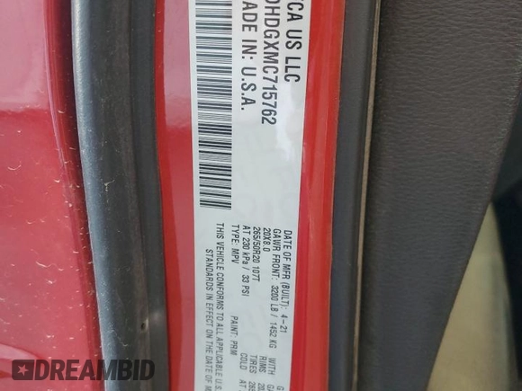 2021 Dodge Durango GT Plus with VIN 1C4RDHDGXMC715762, listed as a Copart auction lot 47802015 with 72,628 mi miles and Salvage Title. Bid and sale history available at DreamBid. Image 13.