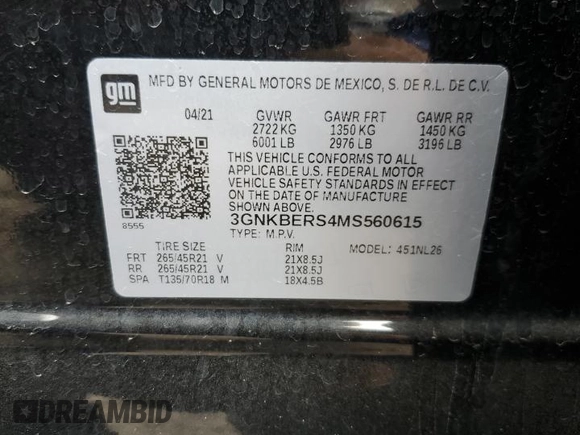 2021 Chevrolet Blazer RS with VIN 3GNKBERS4MS560615, listed as a Copart auction lot 51508685 with 63,207 mi miles and Salvage title. Bid and sale history available at DreamBid. Image 14.