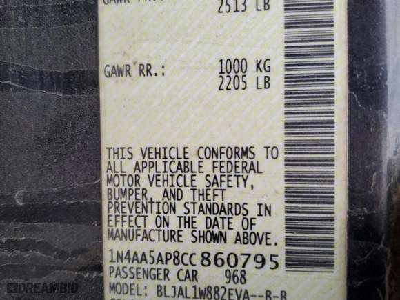 2012 Nissan Maxima 3.5 SV with VIN 1N4AA5AP8CC860795, listed as a Copart auction lot 45210545 with 176,581 mi miles and Salvage Title. Bid and sale history available at carsss.com. Image 14.