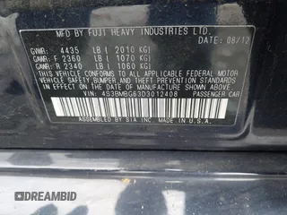 2013 Subaru Legacy Premium z VIN 4S3BMBG63D3012408, wystawiony jako IAAI lot #42343057 z przebiegiem 191 987 mil mil oraz . Historia ofert i sprzedaży dostępna na DreamBid. Obrazek 9.