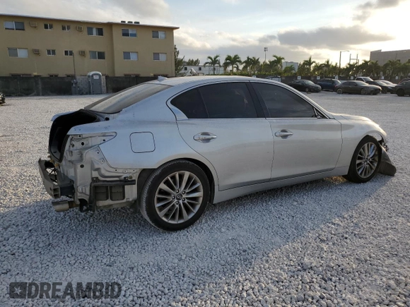 2020 Infiniti Q50 Luxe z VIN JN1EV7APXLM207328, wystawiony jako Copart lot #45850405 z przebiegiem Nie podano mil oraz Nie do naprawy • Non repairable. Historia ofert i sprzedaży dostępna na DreamBid. Obrazek 3.