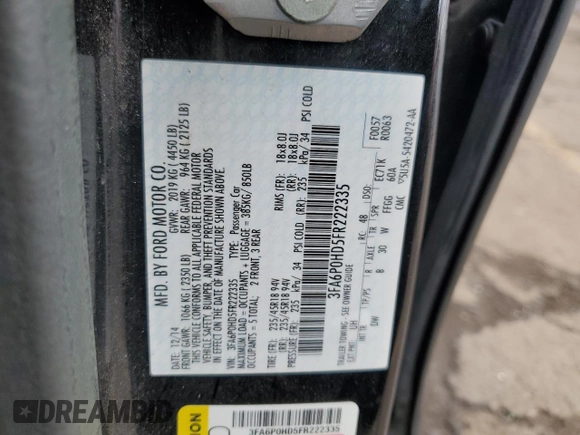 2015 Ford Fusion SE with VIN 3FA6P0HD5FR222335, listed as a Copart auction lot 72921224 with 96,100 mi miles and Clean Title. Bid and sale history available at DreamBid. Image 12.