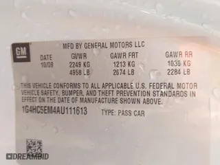 2010 Buick Lucerne CXL with VIN 1G4HC5EM4AU111613, listed as a IAAI auction lot 41727112 with 158,786 mi miles. Bid and sale history available at carsss.com. Image 9.