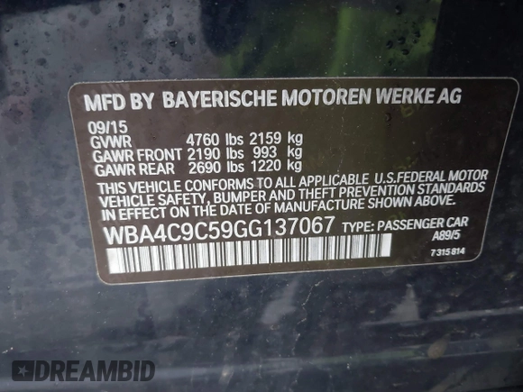2016 BMW 4 Series 428i xDrive with VIN WBA4C9C59GG137067, listed as a IAAI auction lot 41913733 with 104,378 mi miles and . Bid and sale history available at carsss.com. Image 9.