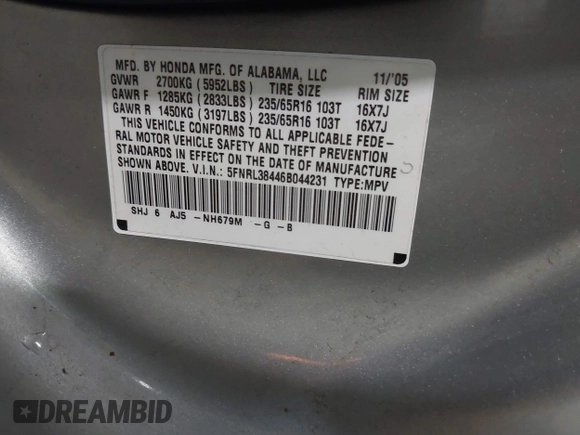 2006 Honda Odyssey EX with VIN 5FNRL38446B044231, listed as a IAAI auction lot 42080586 with 211,908 mi miles. Bid and sale history available at carsss.com. Image 9.