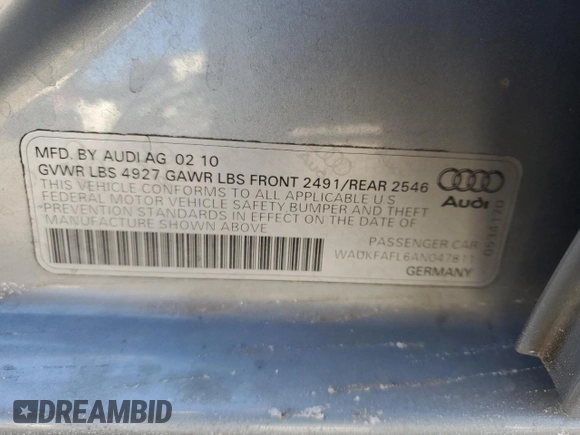 2010 Audi A4 2.0T Prestige with VIN WAUKFAFL6AN047811, listed as a Copart auction lot 89069815 with 129,771 mi miles and Salvage Title. Bid and sale history available at carsss.com. Image 14.