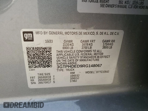 2024 GMC Sierra 1500 SLT с VIN 3GTPHDED9RG148067, выставлен на аукционе Copart как лот 53396235 с пробегом 27 449 миль миль и Чистый • Clean title. История ставок и продаж доступна на DreamBid. Изображение 12.