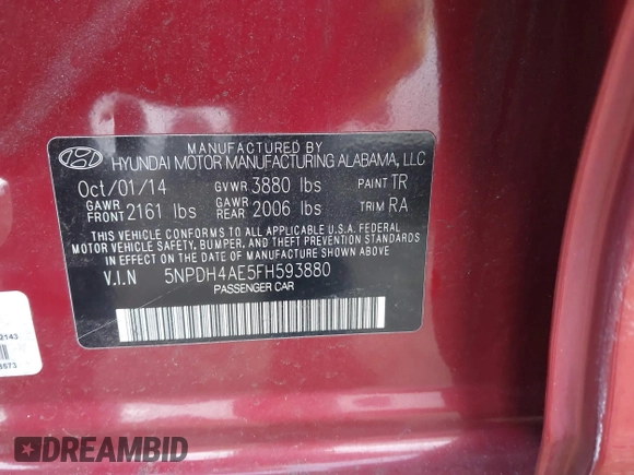 2015 Hyundai Elantra SE z VIN 5NPDH4AE5FH593880, wystawiony jako IAAI lot #41308413 z przebiegiem 148 719 mil mil oraz . Historia ofert i sprzedaży dostępna na DreamBid. Obrazek 9.