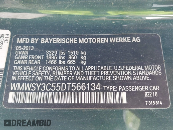 2013 MINI Roadster S z VIN WMWSY3C55DT566134, wystawiony jako IAAI lot #42265800 z przebiegiem 170 001 mil mil oraz . Historia ofert i sprzedaży dostępna na DreamBid. Obrazek 9.